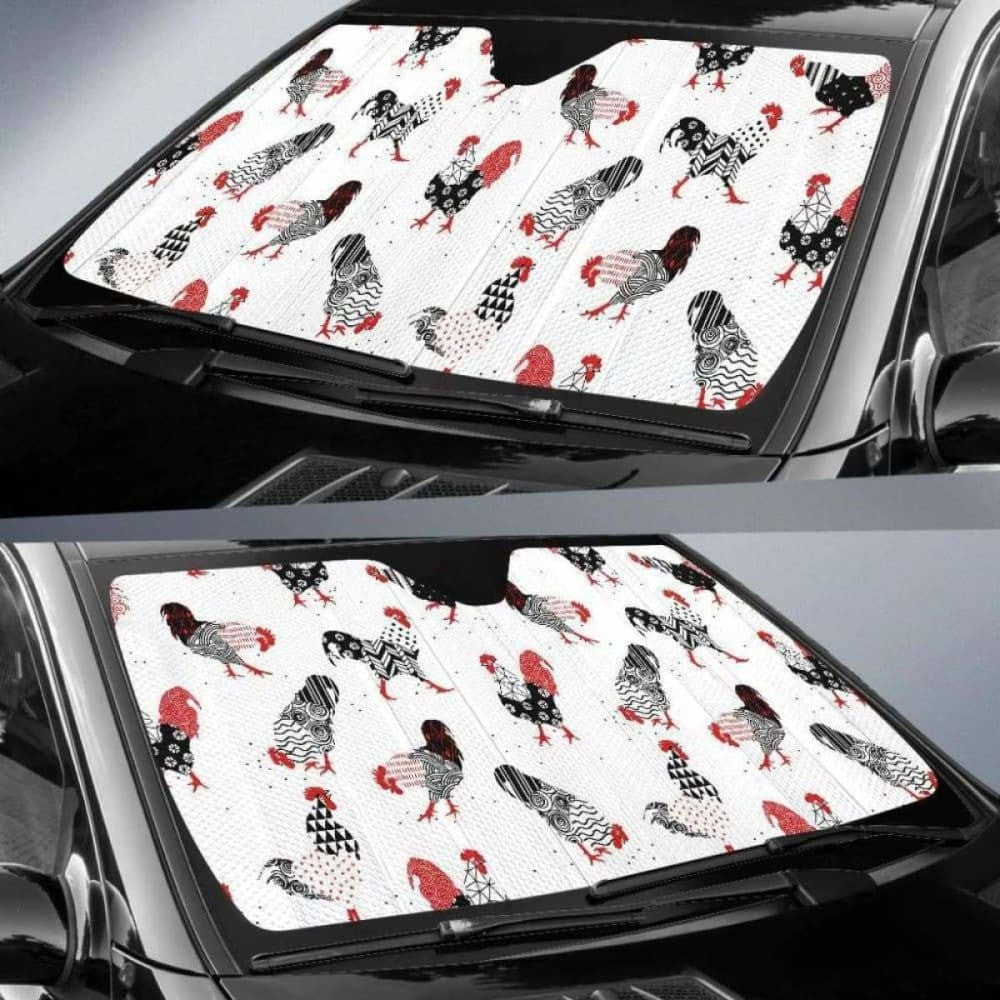 Cool Rooster Chicken Cock Floral Ornament Background Car Auto Sun Shades