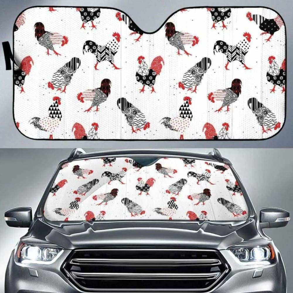 Cool Rooster Chicken Cock Floral Ornament Background Car Auto Sun Shades