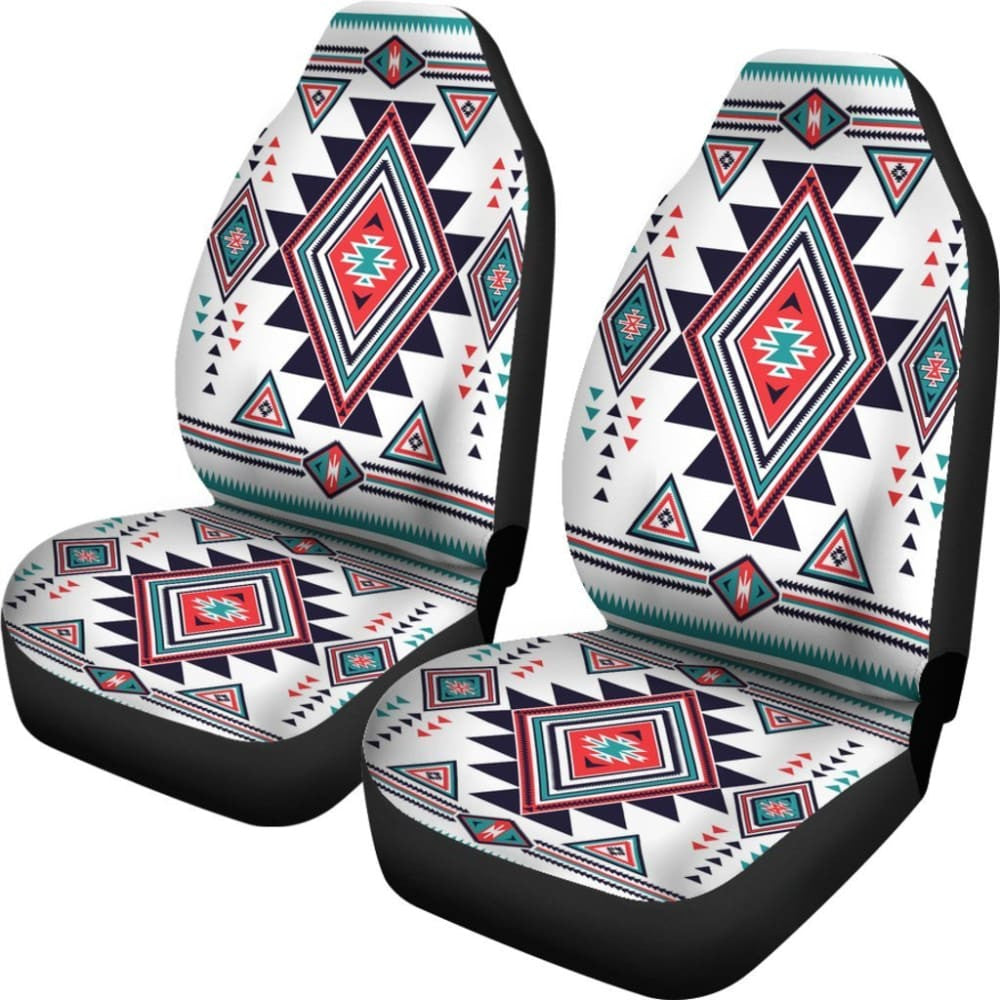 White Geometric Native American Design Car Seat Covers