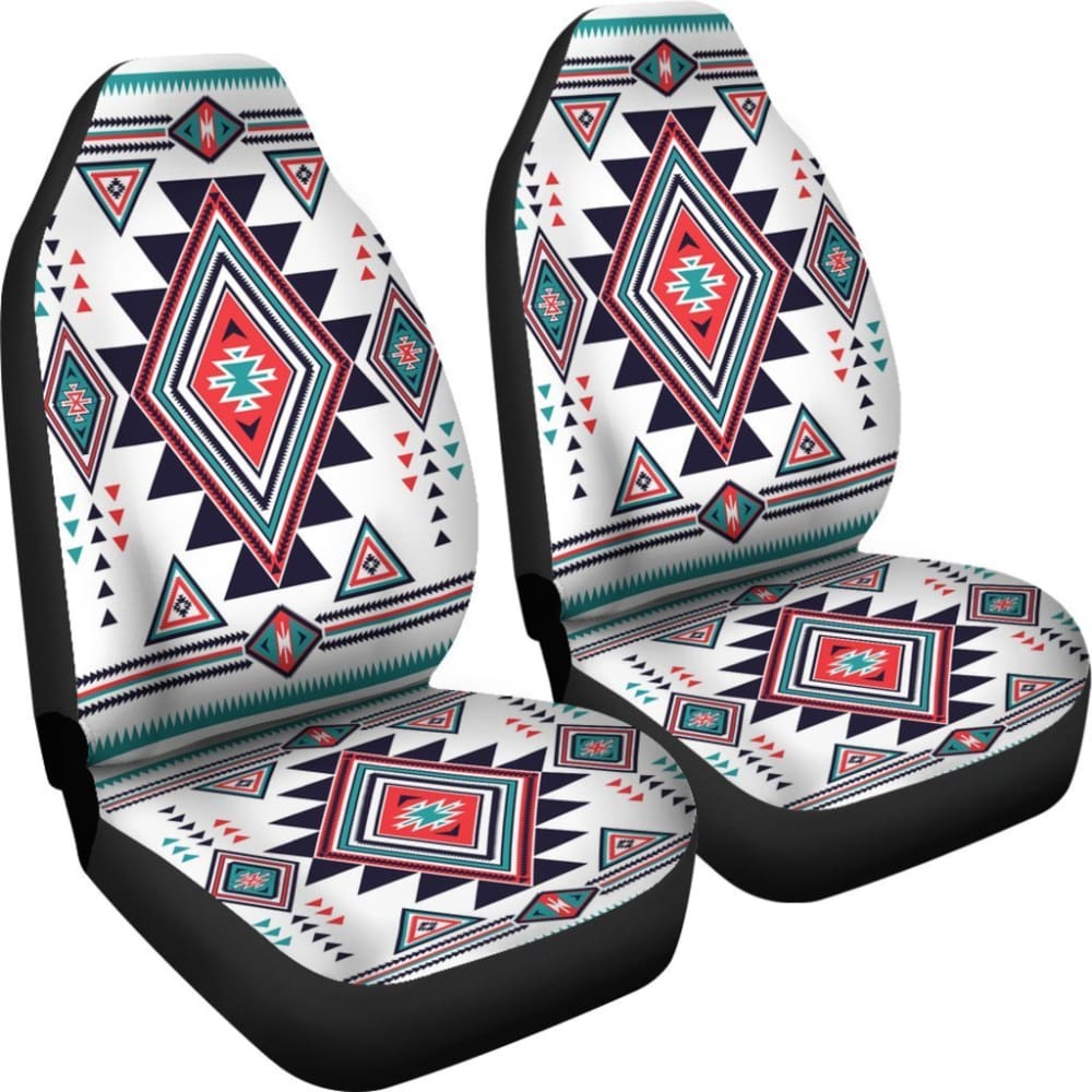 White Geometric Native American Design Car Seat Covers
