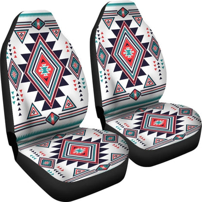 White Geometric Native American Design Car Seat Covers