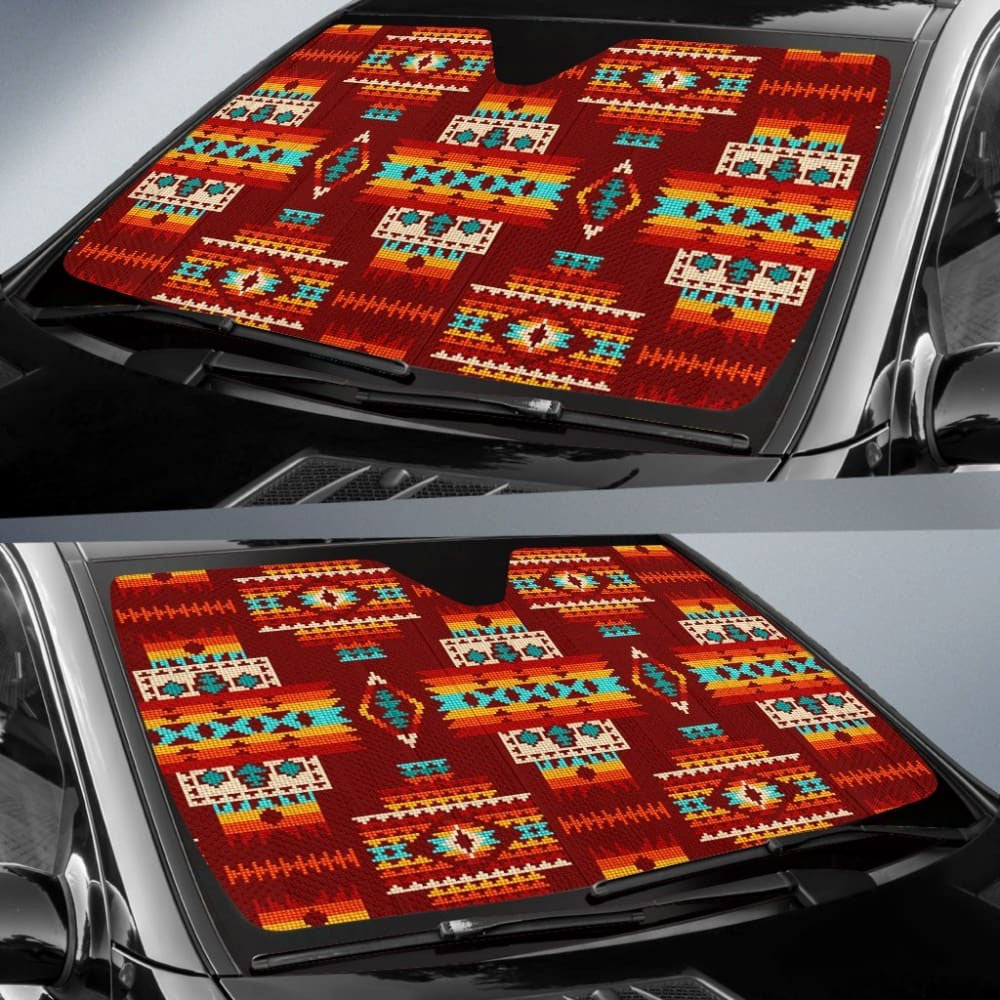 Red Pattern Native Auto Sun Shades