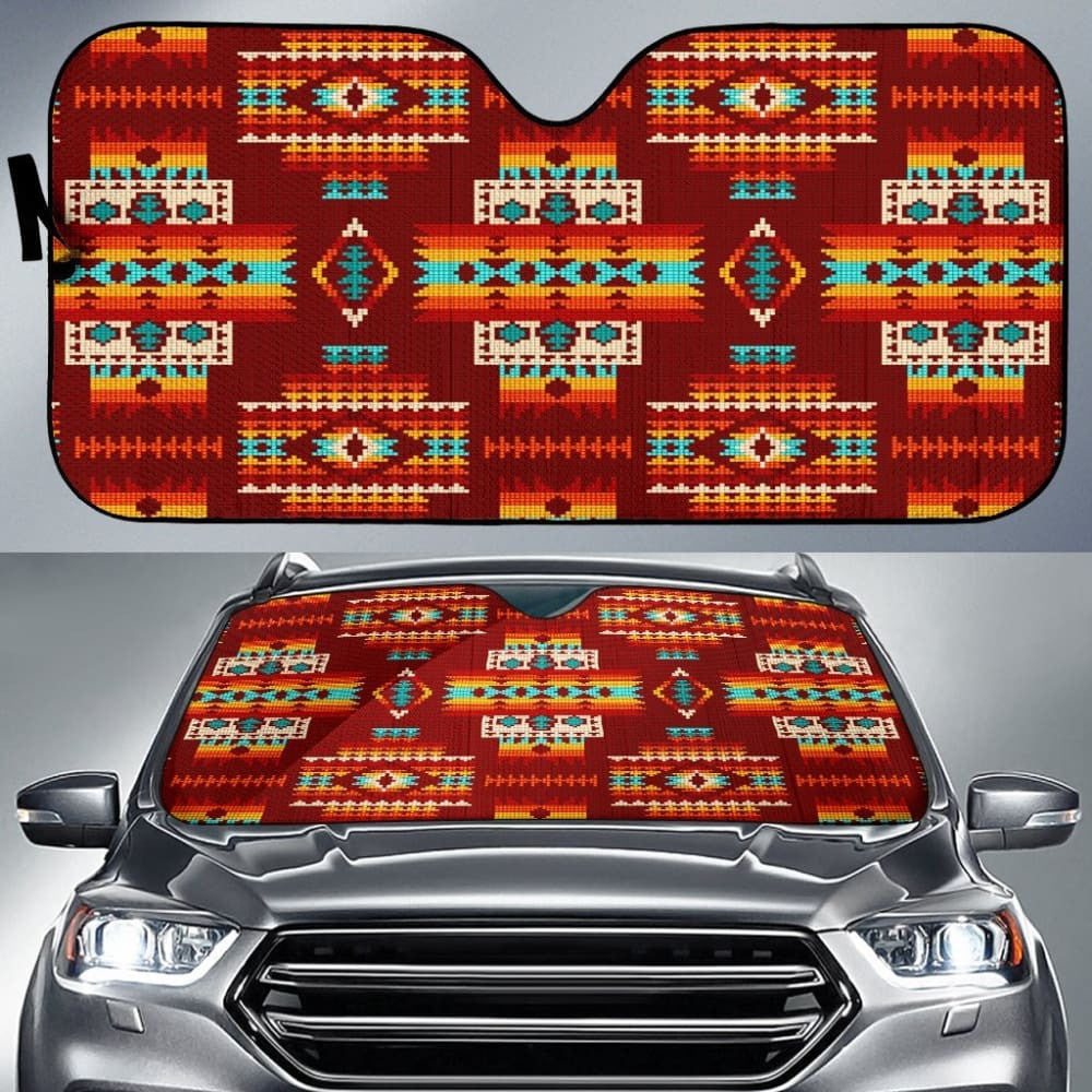 Red Pattern Native Auto Sun Shades
