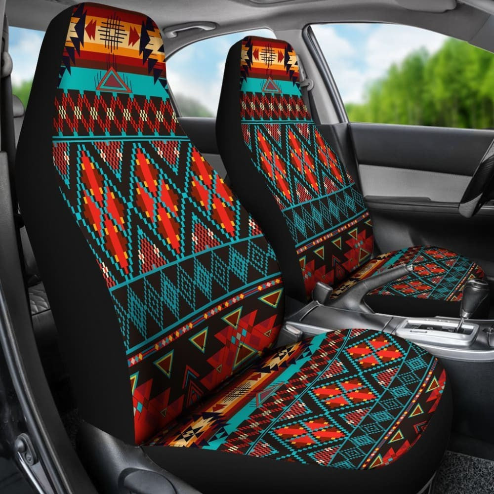 Dark Brown Red Pattern Native American Car Seat Covers