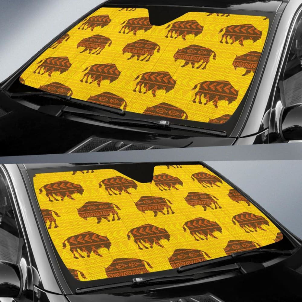 Yellow Bison Pattern Native American Auto Sun Shades