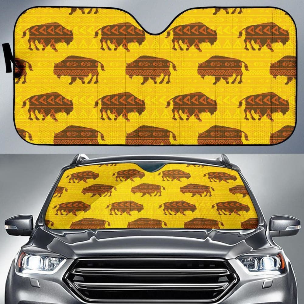 Yellow Bison Pattern Native American Auto Sun Shades