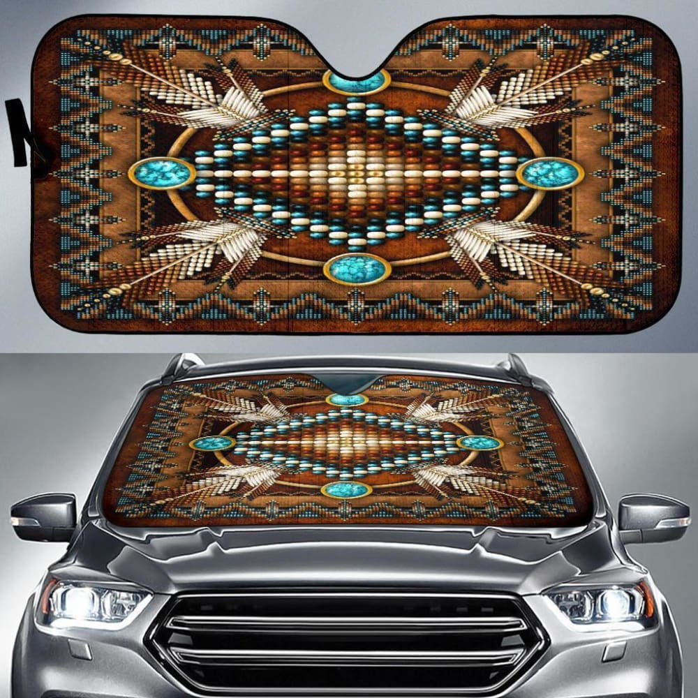 Naumaddic Arts Brown Native American Design Auto Sun Shades