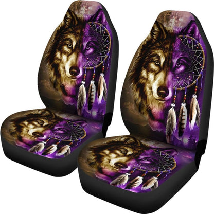 Dreamcatcher Purple Wolf Native American Car Seat Covers