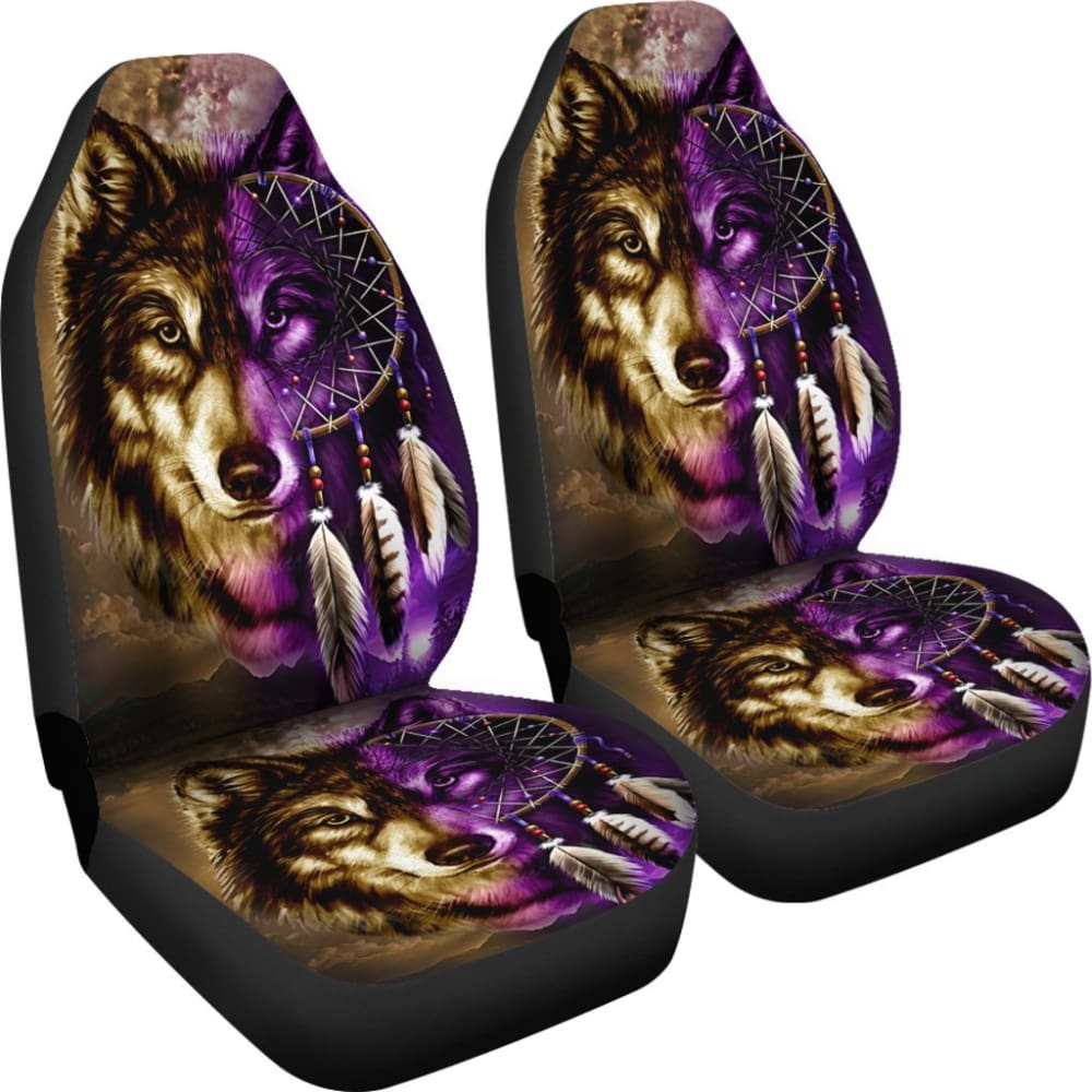 Dreamcatcher Purple Wolf Native American Car Seat Covers