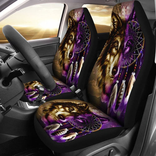 Dreamcatcher Purple Wolf Native American Car Seat Covers