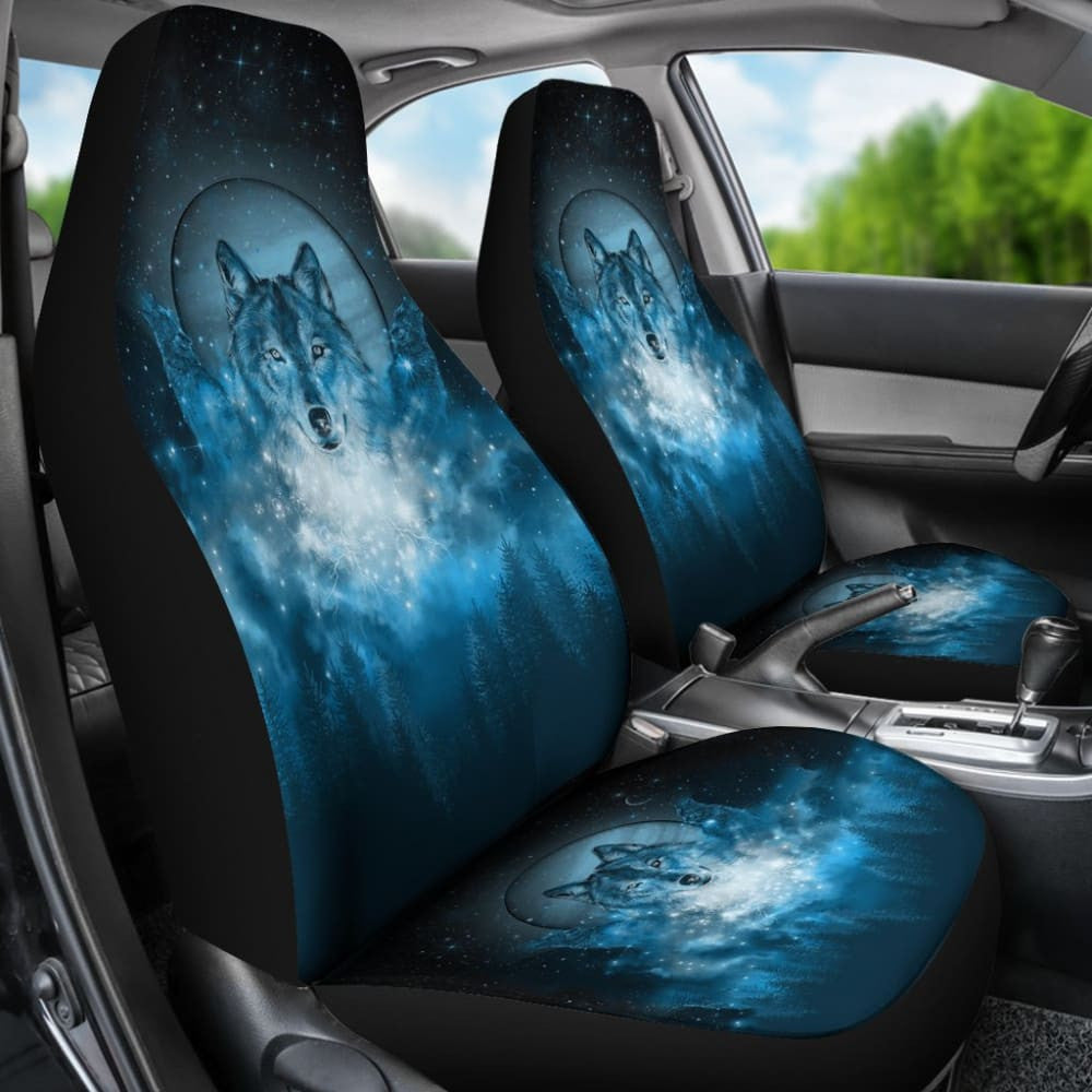 Blue Galaxy Wolf Native Car Seat Covers