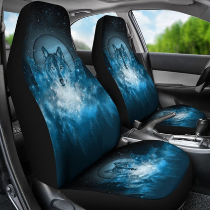Blue Galaxy Wolf Native Car Seat Covers