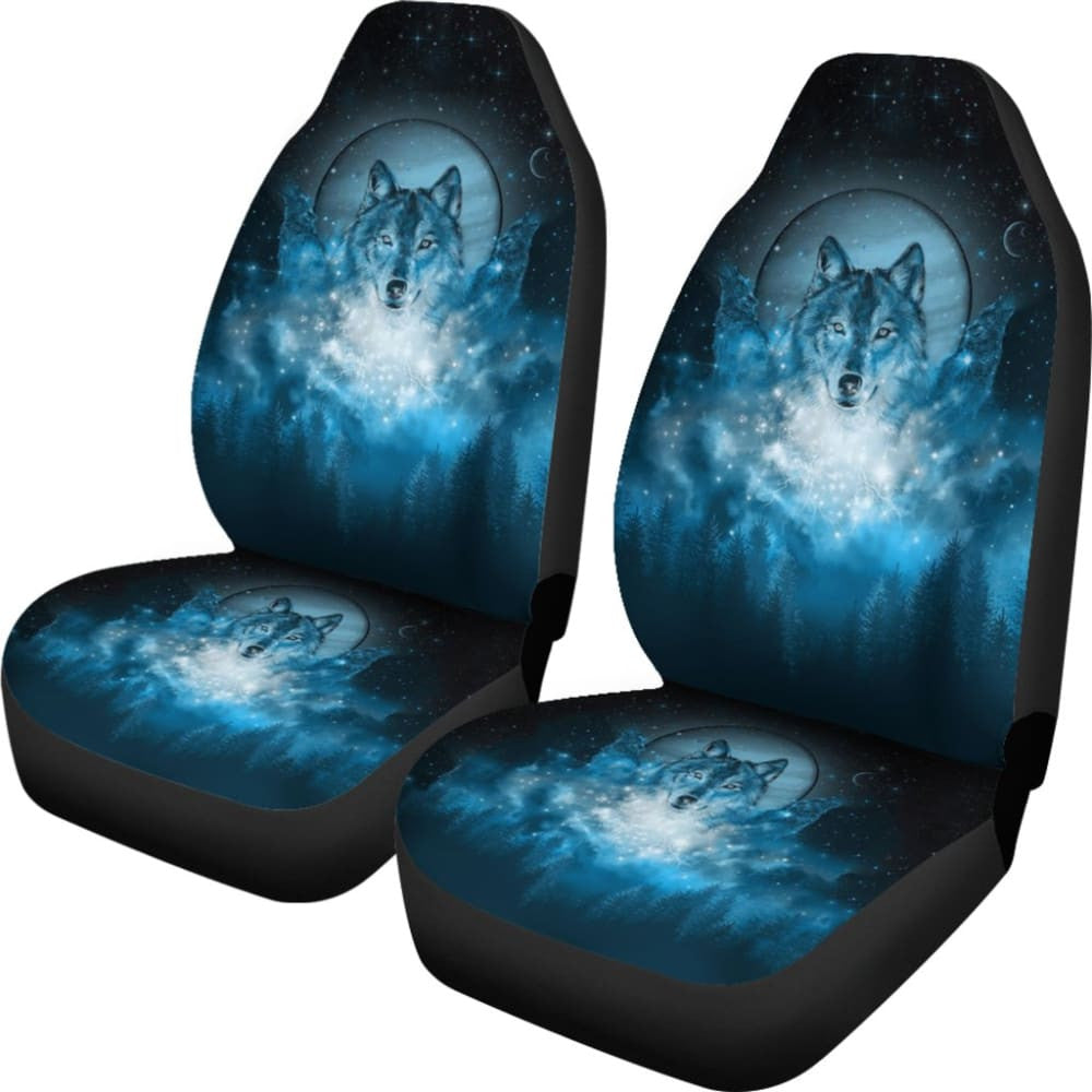 Blue Galaxy Wolf Native Car Seat Covers