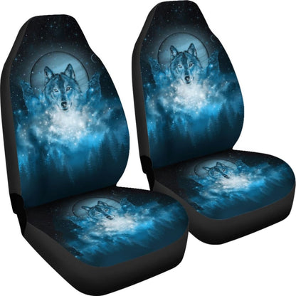 Blue Galaxy Wolf Native Car Seat Covers