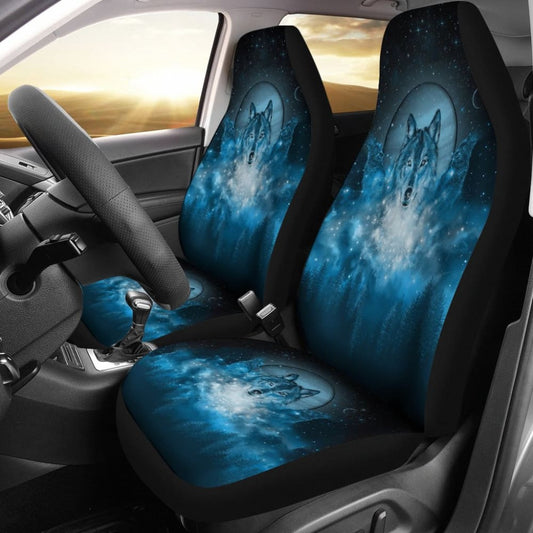 Blue Galaxy Wolf Native Car Seat Covers