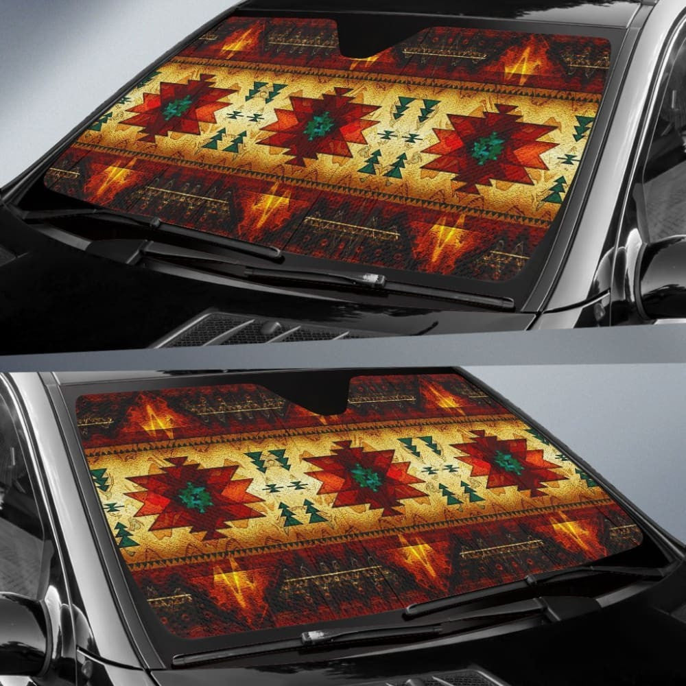 United Tribes Brown Design Native American Auto Sun Shades