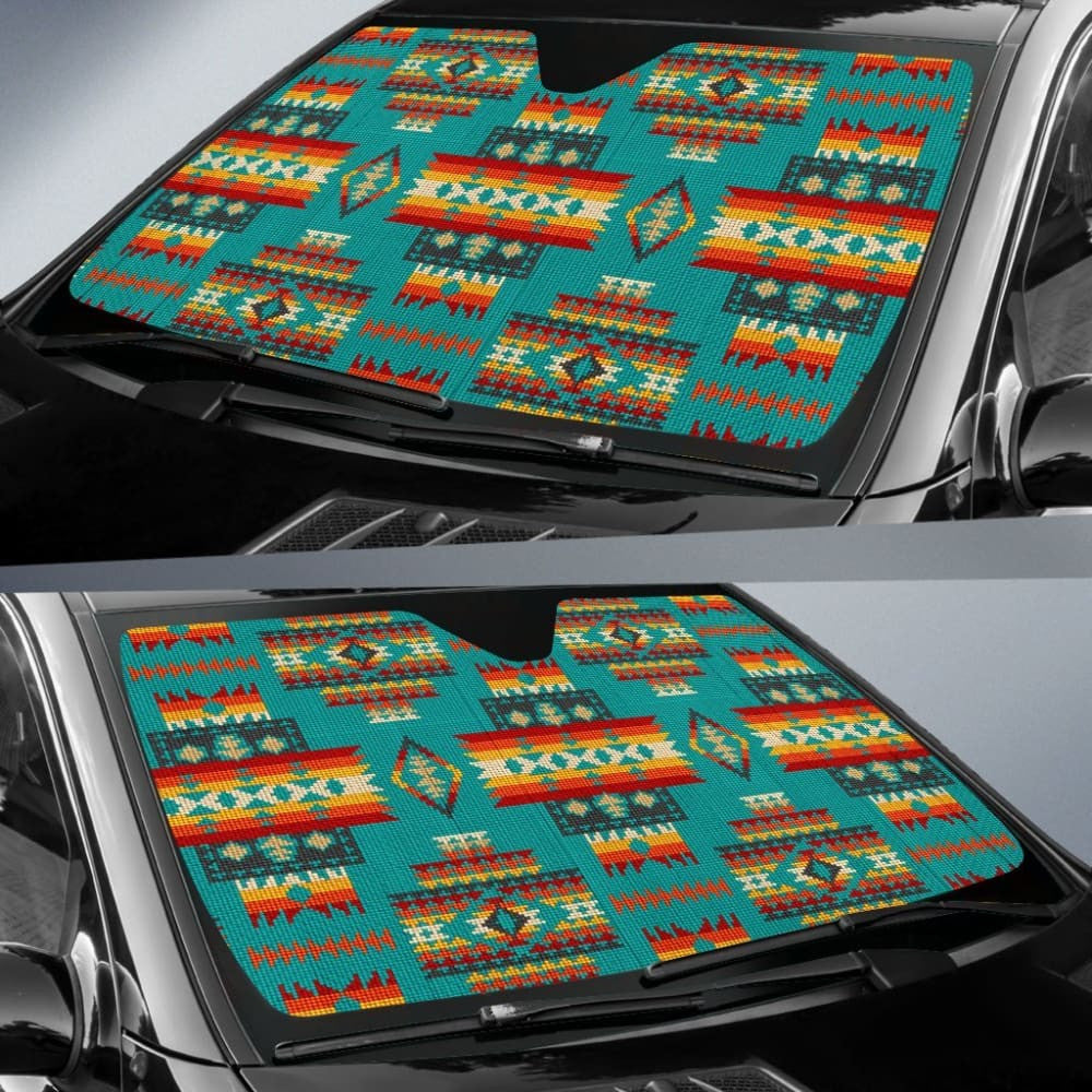 Blue Pattern Native Auto Sun Shades