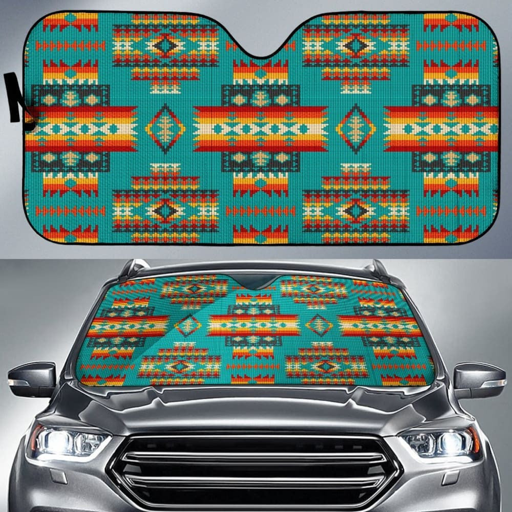 Blue Pattern Native Auto Sun Shades