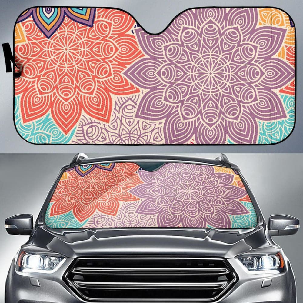 Colorful Floral Mandalas Car Sun Shades