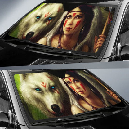 Princess With WolfD Native American Auto Sun Shades