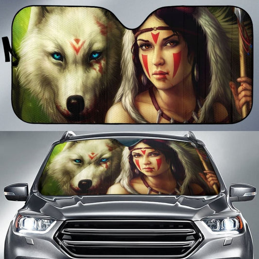 Princess With WolfD Native American Auto Sun Shades