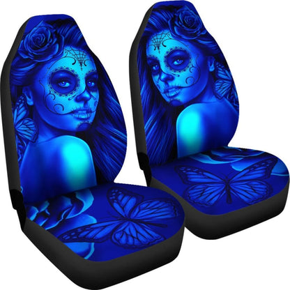 Calavera Fresh Look Design # Car Seat Covers (Blue Elusive Rose) -