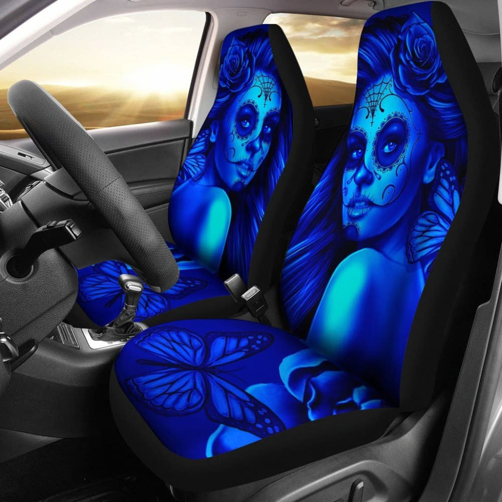 Calavera Fresh Look Design # Car Seat Covers (Blue Elusive Rose) -