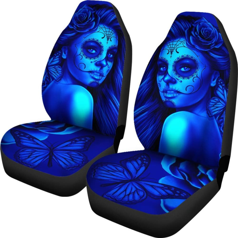Calavera Fresh Look Design # Car Seat Covers (Blue Elusive Rose) -