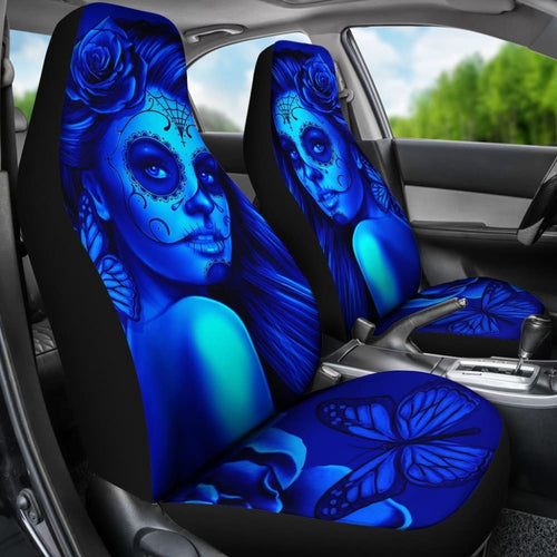 Calavera Fresh Look Design # Car Seat Covers (Blue Elusive Rose) -