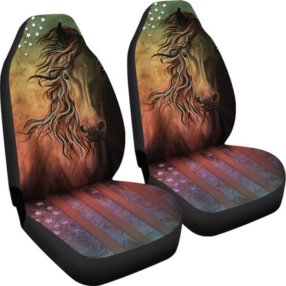 Abstract Horse Usa Flag -Universal Front Seat Covers Protection Decoration
