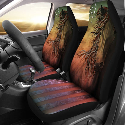 Abstract Horse Usa Flag -Universal Front Seat Covers Protection Decoration