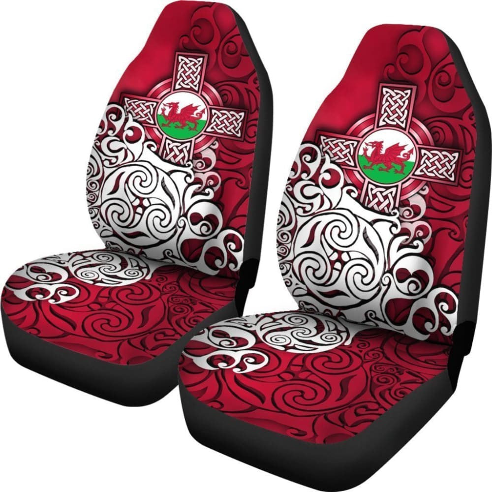 Wales Celtic Car Seat Covers - Welsh Dragon Flag With Celtic Cross