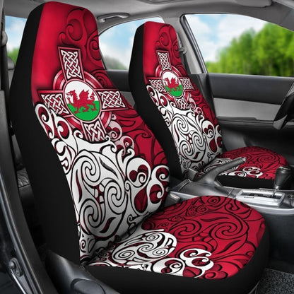 Wales Celtic Car Seat Covers - Welsh Dragon Flag With Celtic Cross