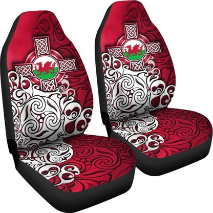 Wales Celtic Car Seat Covers - Welsh Dragon Flag With Celtic Cross