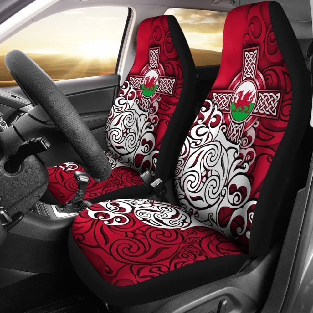 Wales Celtic Car Seat Covers - Welsh Dragon Flag With Celtic Cross
