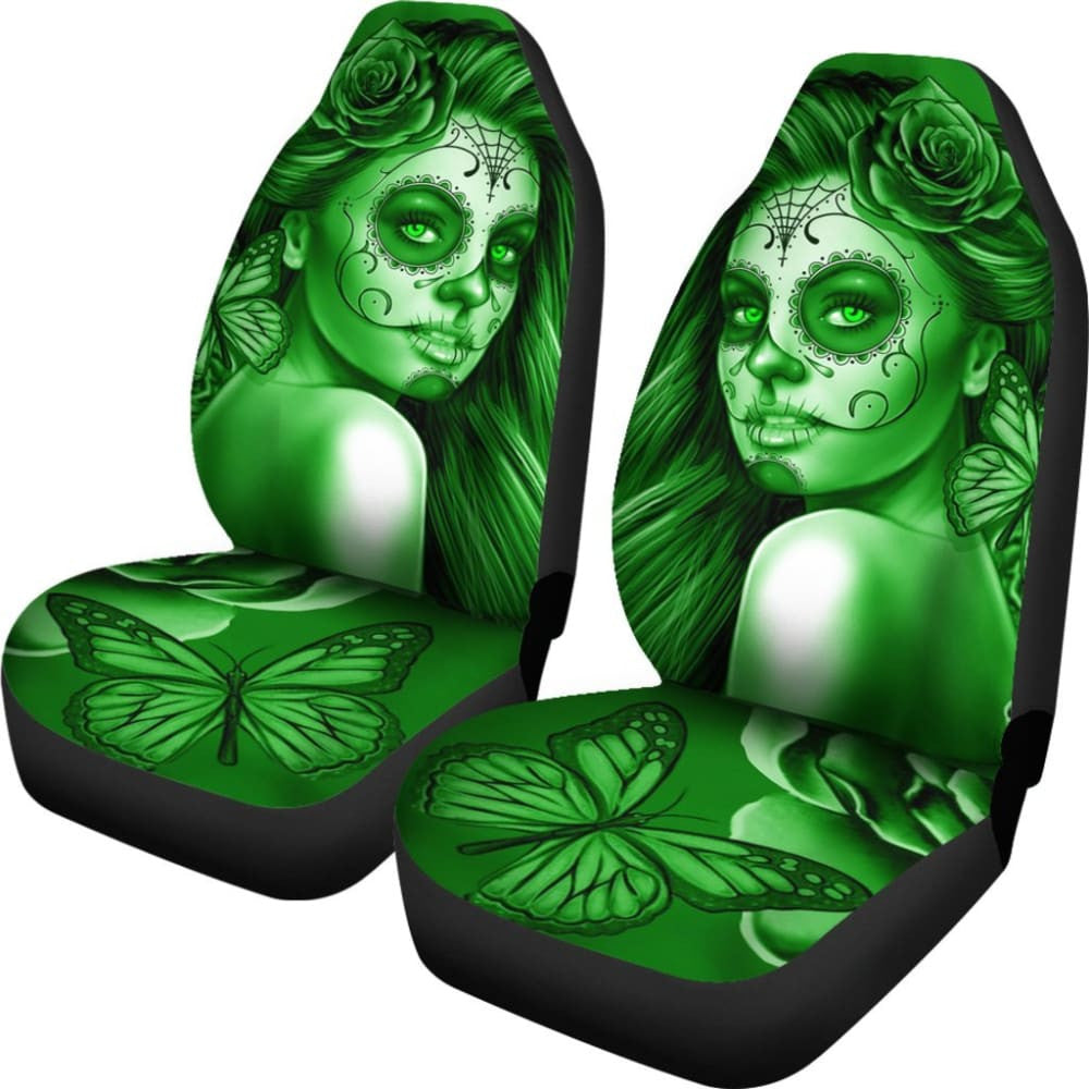 Calavera Fresh Look Design # Car Seat Covers (Green Lime Rose) -