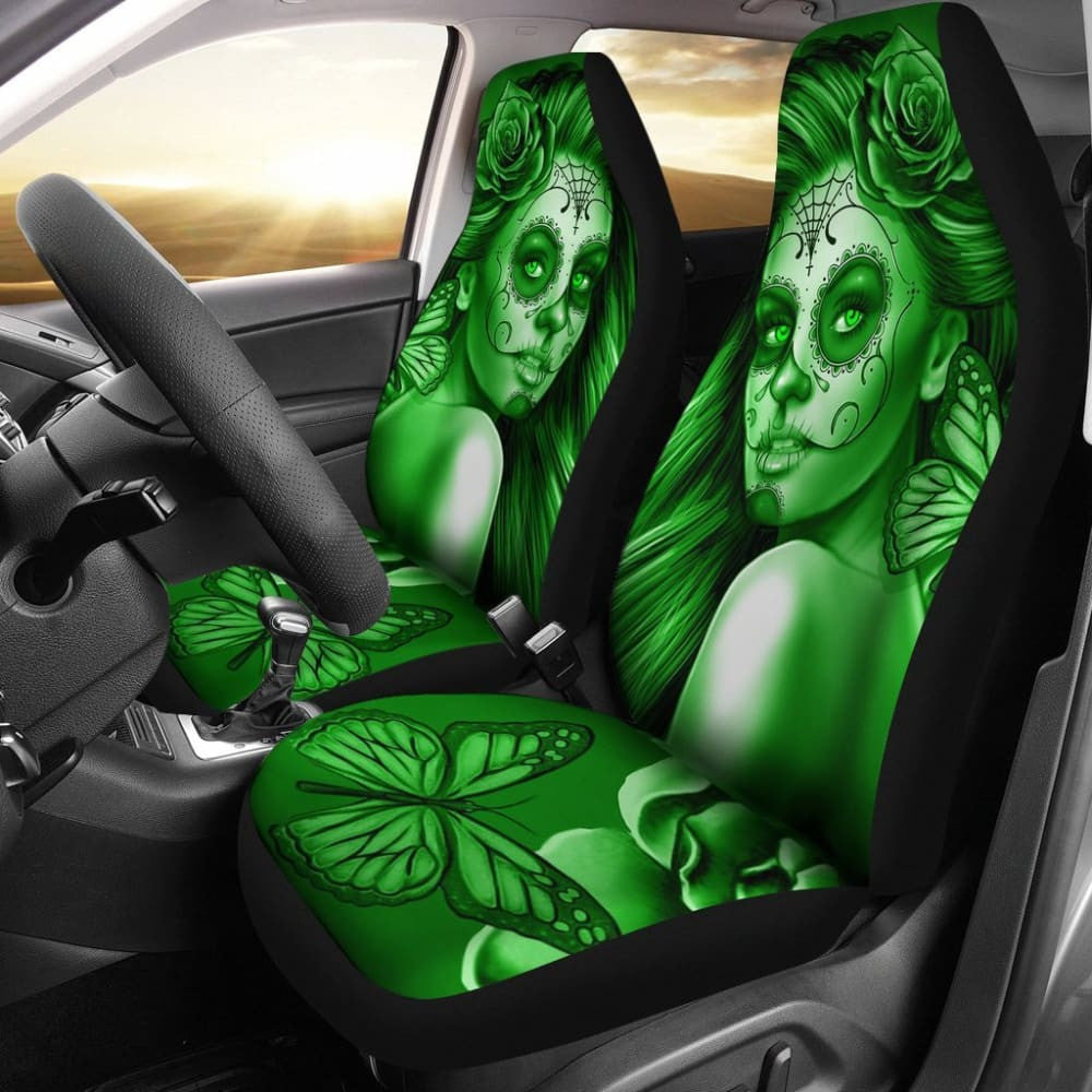 Calavera Fresh Look Design # Car Seat Covers (Green Lime Rose) -