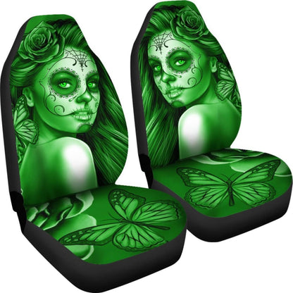 Calavera Fresh Look Design # Car Seat Covers (Green Lime Rose) -