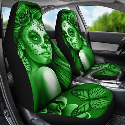 Calavera Fresh Look Design # Car Seat Covers (Green Lime Rose) -