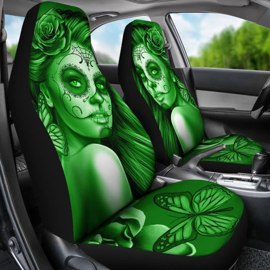 Calavera Fresh Look Design # Car Seat Covers (Green Lime Rose) -