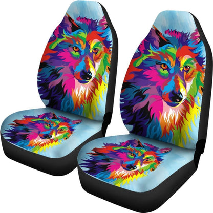 Rainbow Wolf Car Seat Covers