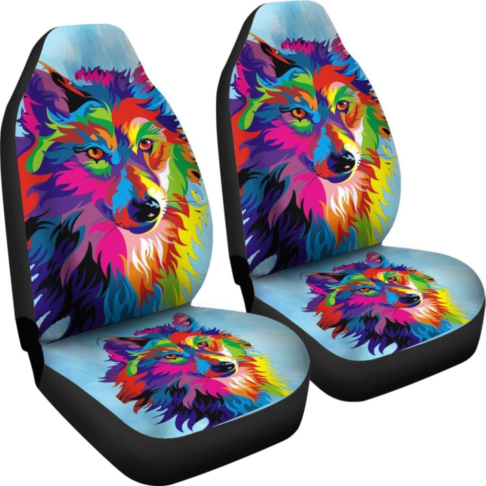 Rainbow Wolf Car Seat Covers