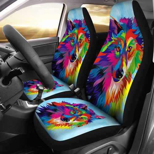 Rainbow Wolf Car Seat Covers