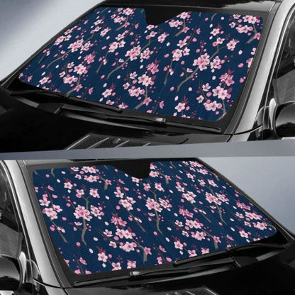Pink Sakura Cherry Blossom Blue Background Car Auto Sun Shades