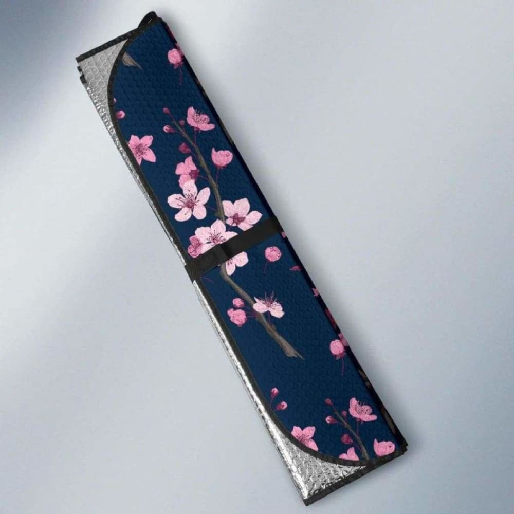 Pink Sakura Cherry Blossom Blue Background Car Auto Sun Shades