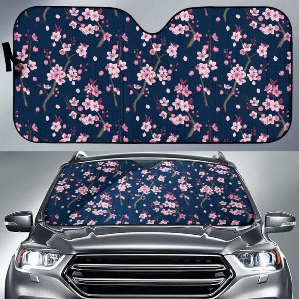 Pink Sakura Cherry Blossom Blue Background Car Auto Sun Shades