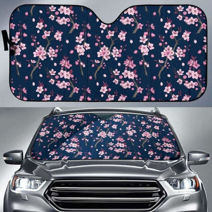 Pink Sakura Cherry Blossom Blue Background Car Auto Sun Shades
