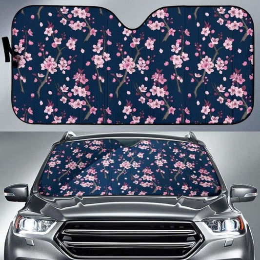 Pink Sakura Cherry Blossom Blue Background Car Auto Sun Shades