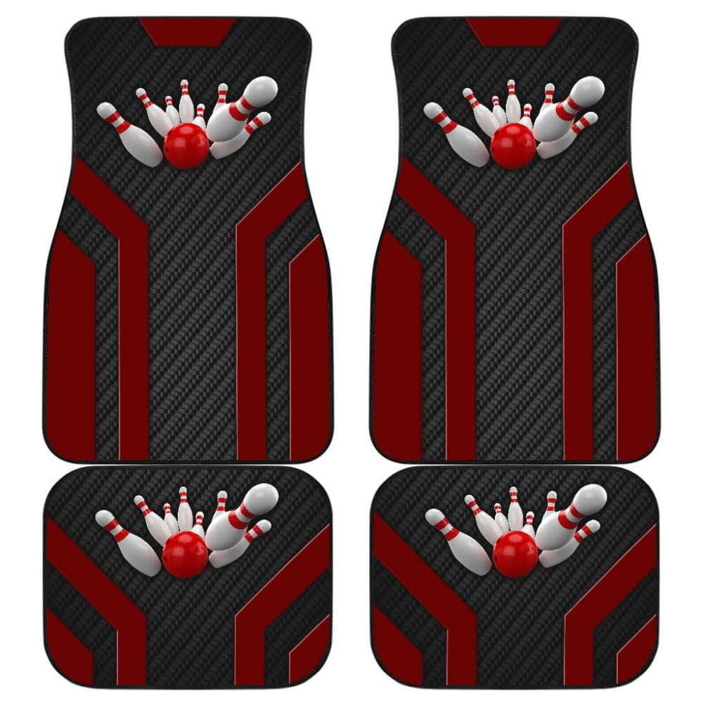 Bowling Metallic Style Printed Black Red Themed Car Floor Mats