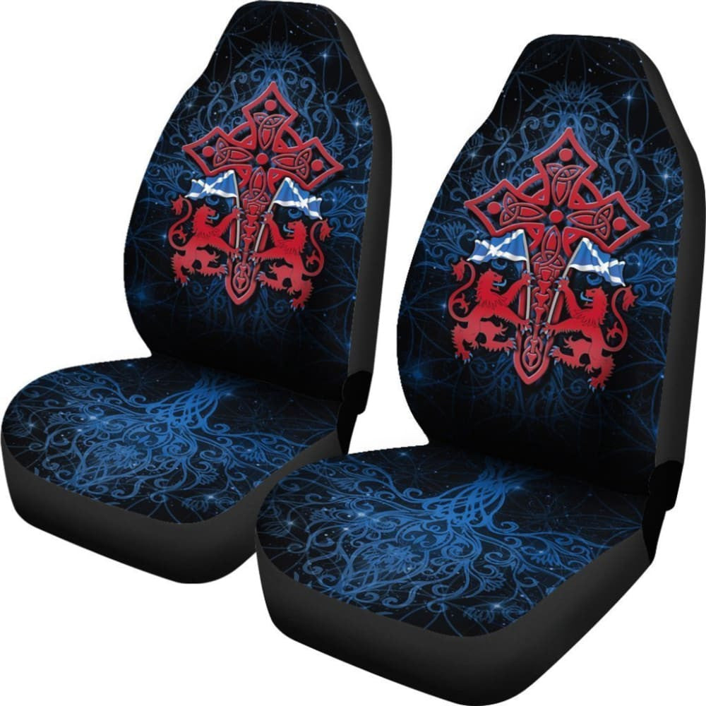 Scotland Celtic Car Seat Covers - Lion Rampant With Celtic Tree & Cross